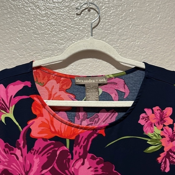 Alexandra+Oak Womens Deep Blue Floral Jersey Dress Knee Length Size XL Career - Picture 5 of 10